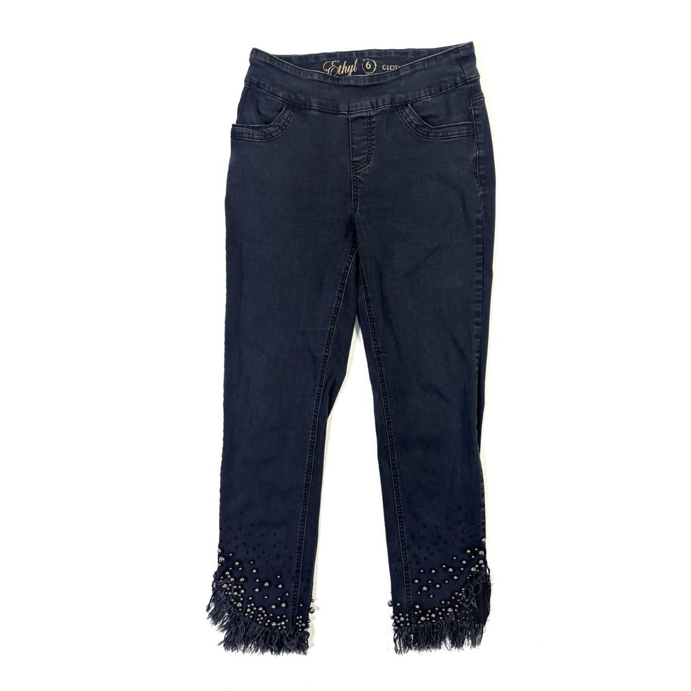 Ethyl Clothing Jeans Women's 6 Black Pull On Pants Studded Fringe Hem